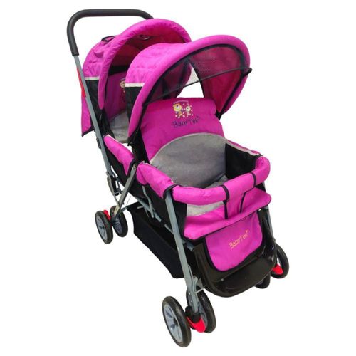 Carriola Doble para Bebe y Niño Gemelar Plegable 8 llantas Rosa