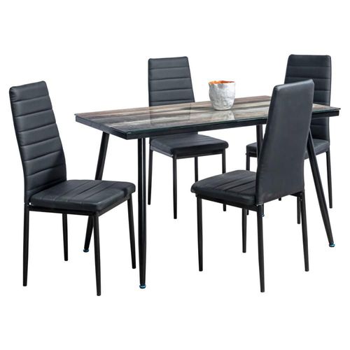 Comedor Toyo Negro 4 Sillas Rectangular Tubular y Cristal