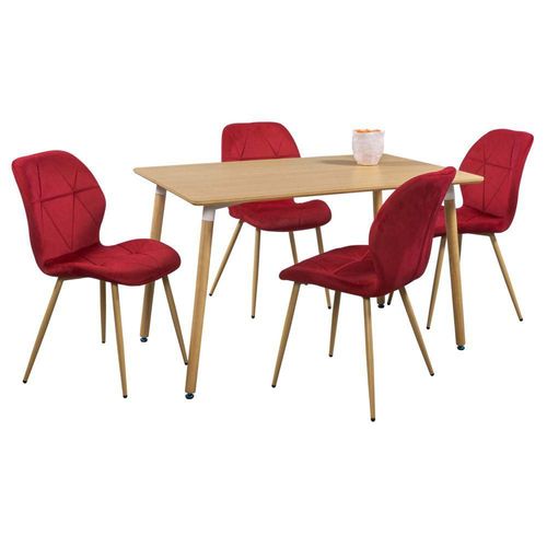 Comedor Malibu Rojo 4 Sillas Rectangular Tubular