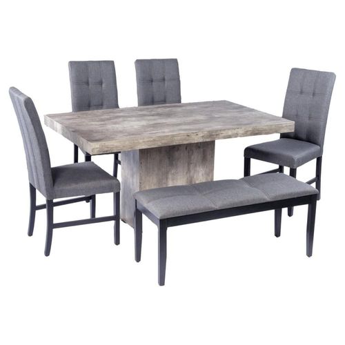 Antecomedor 4 Sillas 1 Banca Lory - Gris