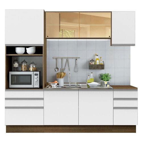Cocina Integral 220cm Glamy Madesa 01 Marron/Blanco