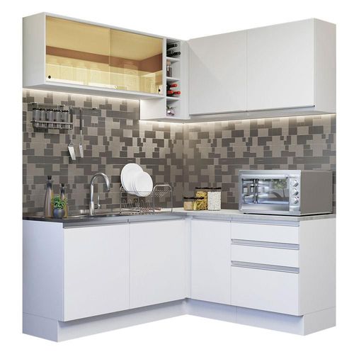 Cocina Integral de Esquina 329cm Glamy Madesa 02 Blanco