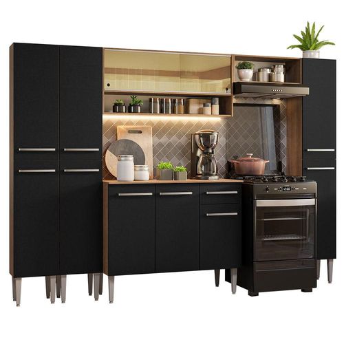 Cocina Integral 261cm Emilly Madesa 04 Marron/Negro
