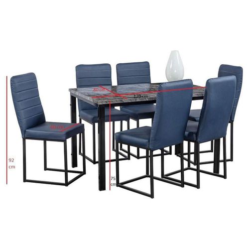 Comedor Laos Azul 6 Sillas Tubular Cubierta Laminada