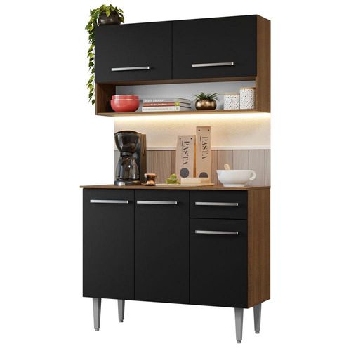 Cocina Compacta 105cm Marrón Negro Emilly Madesa 03