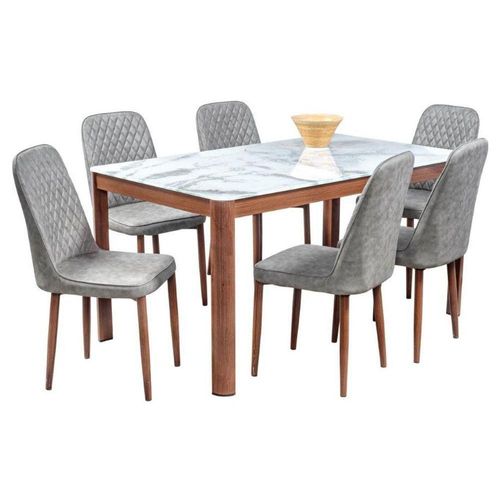 Comedor Chester Gris 6 Sillas Rectangular Tubular y Cristal