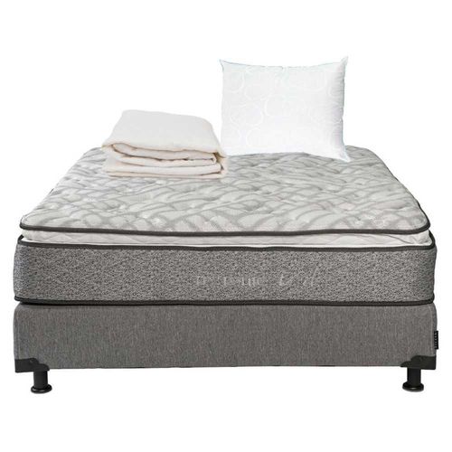 Colchón Individual Vail + Box Rivo Gris + 1 Almohada Oso+Protector RGH