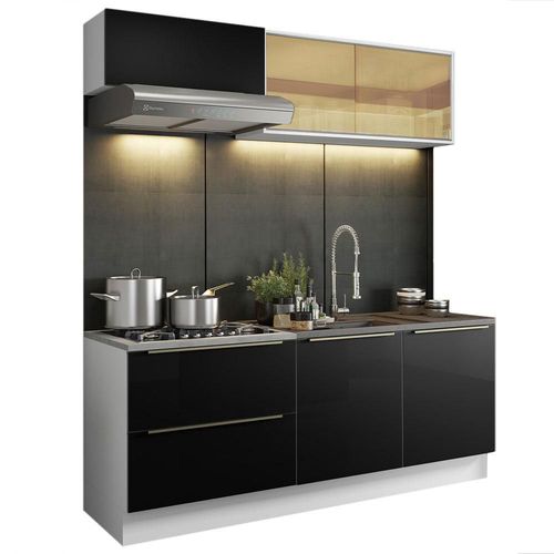 Cocina Integral Compacta 200 cm Lux Blanco Negro Madesa 01