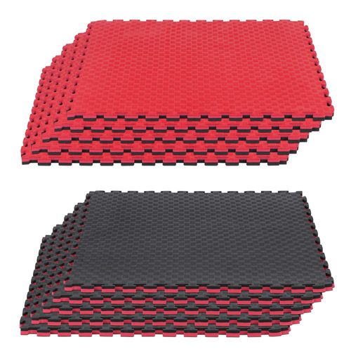 Tatami Piso Tapete De Gimnasio 10m2 10pzs Rojo/Negro Cuadros
