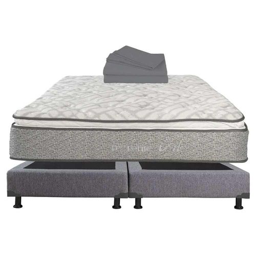 Colchón King Size Restonic Vail + Box Rivo Gris + Sábanas RGH