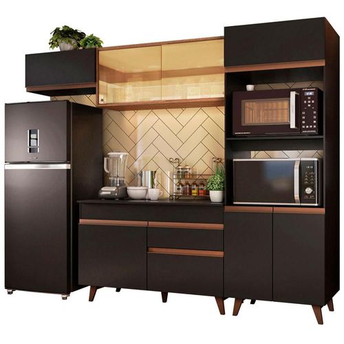 Cocina Integral 260 cm Reims Negro Marrón Madesa 01