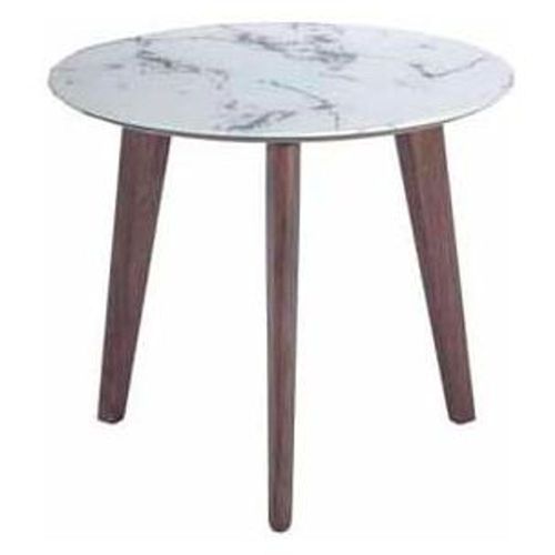 Mesa Lateral Casatti Marmol Blanco Cristal 47Cm - Nogal y Blanco