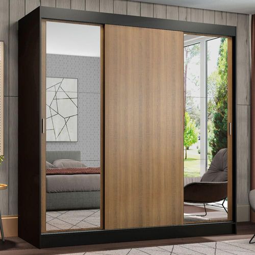 Ropero Madesa Reno 3 Puertas Corredizas con 2 Espejos Negro/Marrón