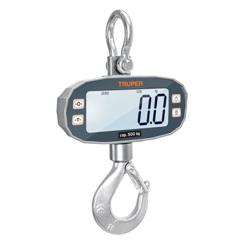 Báscula electrónica colgante TRUPER recargable 500 kg 102543 plateado