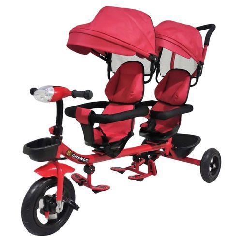 Triciclo para Niños Gemelar Doble Giratorio 360,Luz,Sonido Rojo