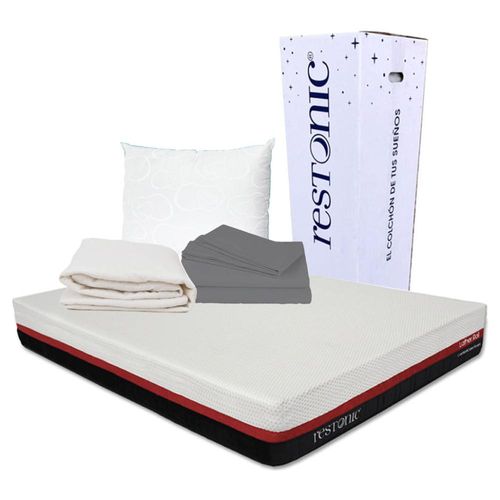 Colchón Queen Size en caja Lather + Almohada + Protector + Sábanas RGH