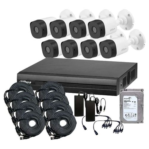 Kit CCTV Seguridad 8 camaras Bullet dahua 5mpx 1Tb Detec Rostros