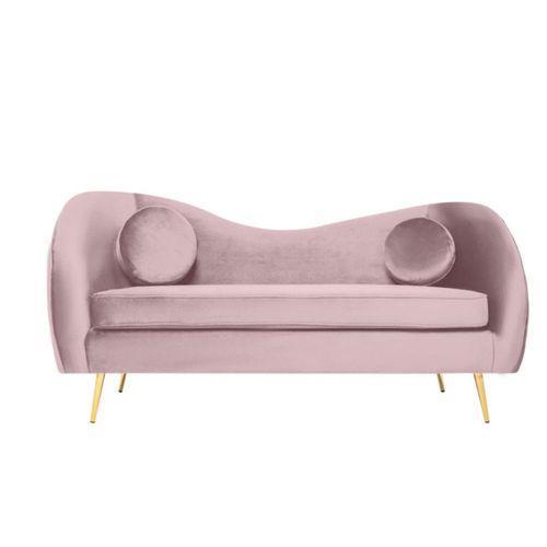 Sofá de 3 plazas Tapizado en Terciopelo Rosa. Estructura de Madera Sólida y Patas de Metal