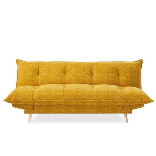 Sofá Cama Tapizado en Lino Color Mostaza. Estructura de Madera Sólida