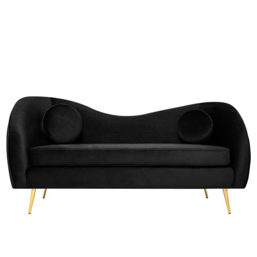 Sofá de 3 plazas Tapizado en Terciopelo Negro. Estructura de Madera Sólida y Patas de Metal