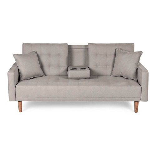 Sofá Cama Makora Tammy Con Memory Foam, Color Gris Claro, Lino Respaldo Reclinable De 3 posiciones.