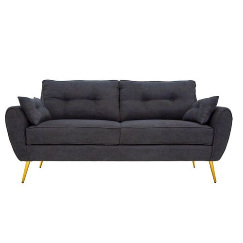 Sofá de 3 plazas Tapizado con Tela Gris. Estructura de Madera Sólida y Patas de Metal