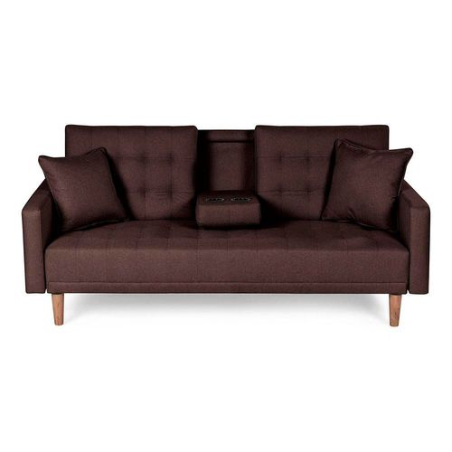 Sofá Cama Makora Tammy Con Memory Foam, Color Chocolate, Lino Respaldo Reclinable De 3 posiciones.