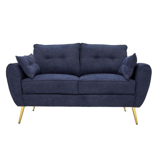 Sofá de 2 plazas con Tapizado Azul. Estructura de Madera Sólida y Patas de Metal