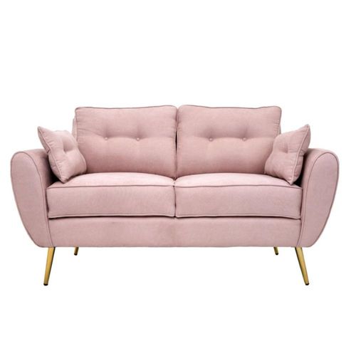 Sofá de 2 plazas con Tapizado Rosa. Estructura de Madera Sólida y Patas de Metal