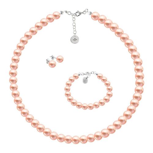 Collar aretes y pulsera Perlas de cristal Beige plata .925 Zvezda