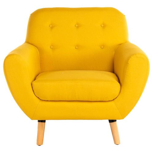 Sillón Individual con Tapizado Amarillo Estructura de Madera Sólida