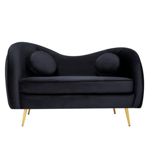 Sofá de 2 plazas Tapizado en Terciopelo Negro. Estructura de Madera Sólida y Patas de Metal