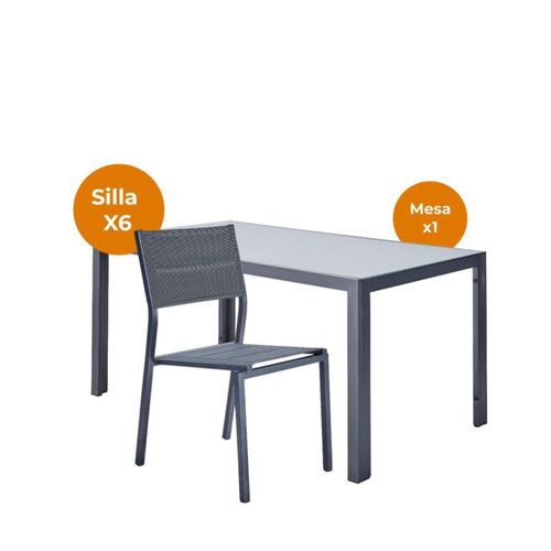Naterial Set de Comedor 1 Mesa con Cristal + 6 Sillas Apta para Exterior