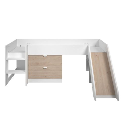 Cama Individual Infantil con Escalera, Resbaladilla y con 2 Cajones. Estructura de Madera Industrial