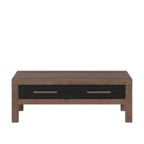 Mesa de Centro Rectangular Color Negro y Nogal con 2 Cajones.