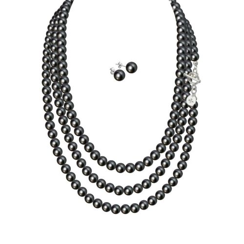 Collar y aretes Perlas de cristal Negro plata .925 Zvezda