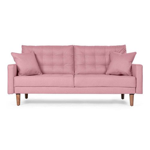 Sofá Cama Makora Encore Con Memory Foam, Color Palo De Rosa, Lino Respaldo Reclinable De 3 posiciones.