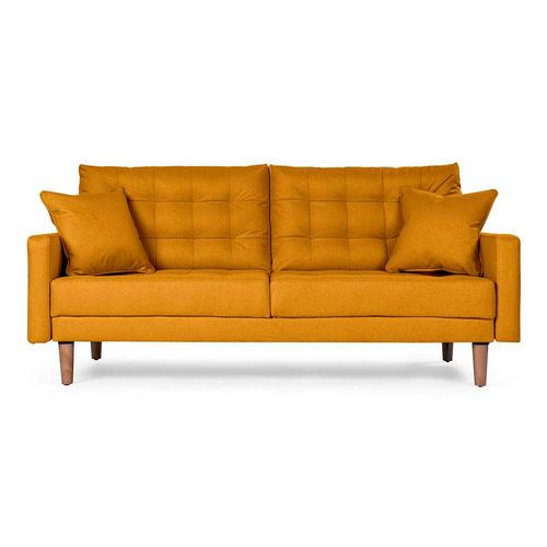 Sofá Cama Makora Encore Con Memory Foam, Color Mostaza, Lino Respaldo Reclinable De 3 posiciones.