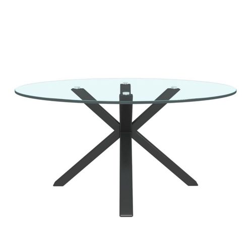 Mesa de Centro Circular con Cubierta de Cristal Templado y Estructura Metálica Negra (Diámetro: 82cm)
