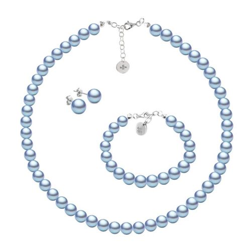 Collar aretes y pulsera Perlas de cristal Azul Claro plata .925 Zvezda