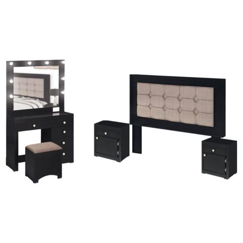 Recamara Matrimonial Jennifer 5 Piezas Negro Kessa Muebles