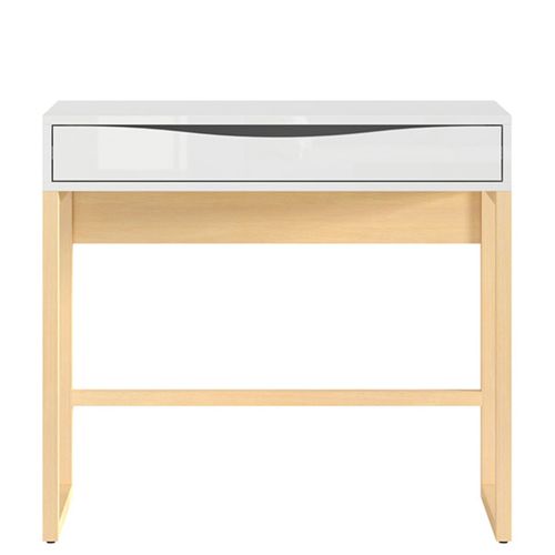 Consola Color Blanco y Madera con 1 Cajón y Estructura de Madera