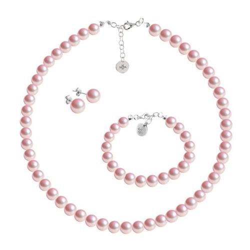 Collar aretes y pulsera Perlas de cristal Rosa Claro plata .925 Zvezda