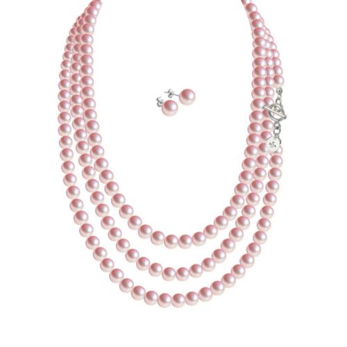 Collar y aretes Perlas de cristal Rosa Claro plata .925 Zvezda