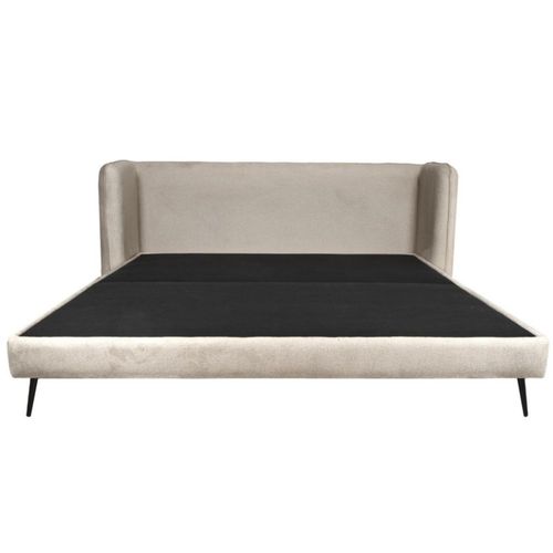 Cama Queen Size con Cabecera y Base Beige en Tela Premium. Rellena de Hule Espuma y Estructura de Madera Maciza