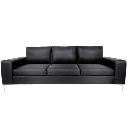 Sofá de 3 plazas con Tapizado Color Negro. Estructura de Madera Sólida y Patas de Acero