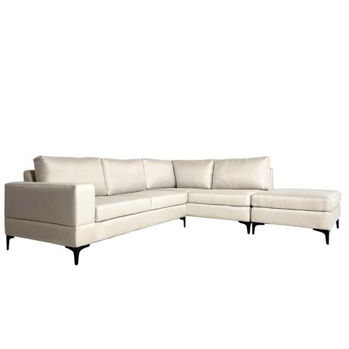 Sofá Escuadra Derecha con Tapizado Color Blanco. Estructura de Madera Sólida y Patas de Acero