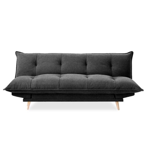 Sofá Cama Tapizado en Lino Gris Oscuro. Estructura de Madera Sólida