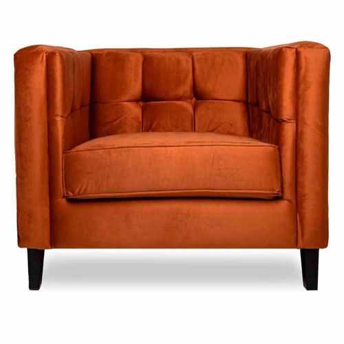 Sillón Individual Tapizado en Terciopelo Color Canela. Estructura de Madera Sólida