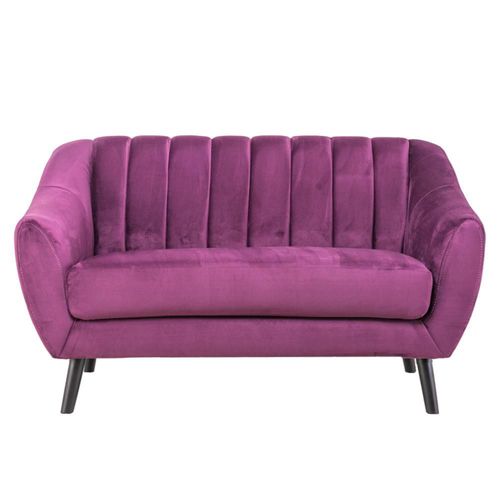 Sofá de 2 Plazas Tapizado en Terciopelo Color Uva. Estructura de Madera Sólida